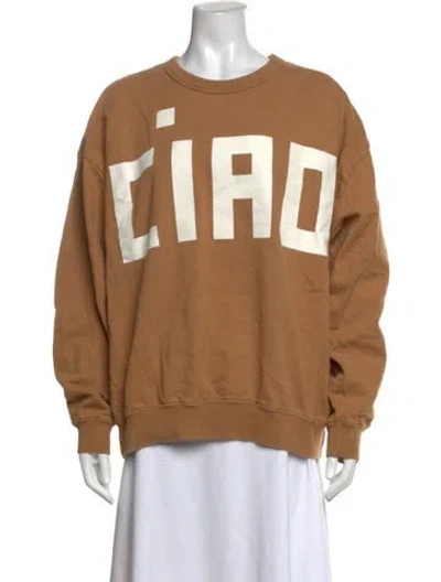 Pre-owned Clare V Graphic Print Crew Neck Sweatshirt In Brown