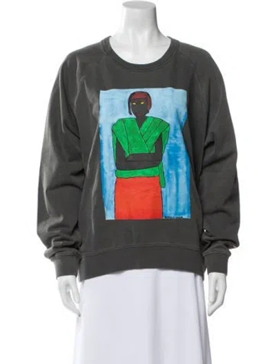 Pre-owned Clare V Graphic Print Crew Neck Sweatshirt In Gray