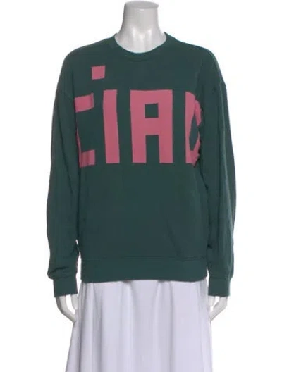Pre-owned Clare V Graphic Print Crew Neck Sweatshirt In Green
