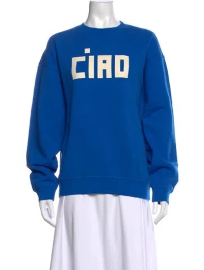 Pre-owned Clare V Graphic Print Crew Neck Sweatshirt W/ Tags In Blue
