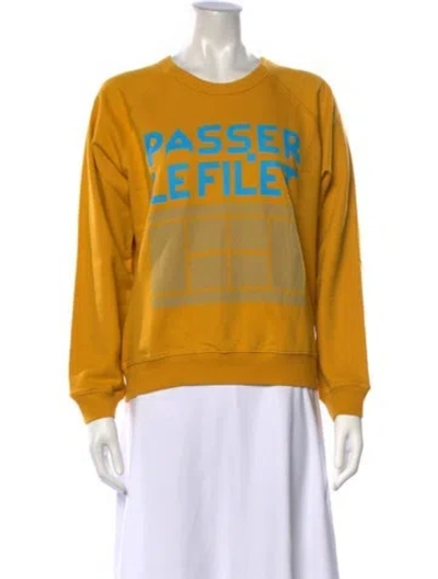 Pre-owned Clare V Graphic Print Crew Neck Sweatshirt In Yellow