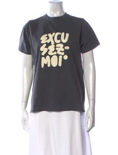 Pre-owned Clare V Graphic Print Crew Neck T-shirt W/ Tags In Grey