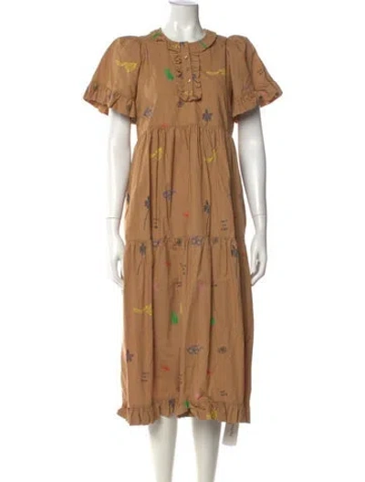 Pre-owned Clare V Graphic Print Midi Length Dress In Brown