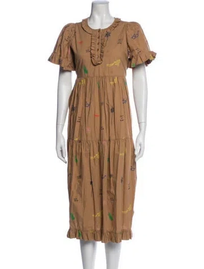 Pre-owned Clare V Graphic Print Midi Length Dress In Brown
