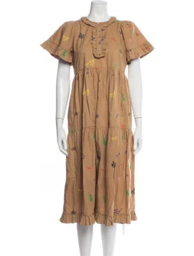 Pre-owned Clare V Graphic Print Midi Length Dress In Brown