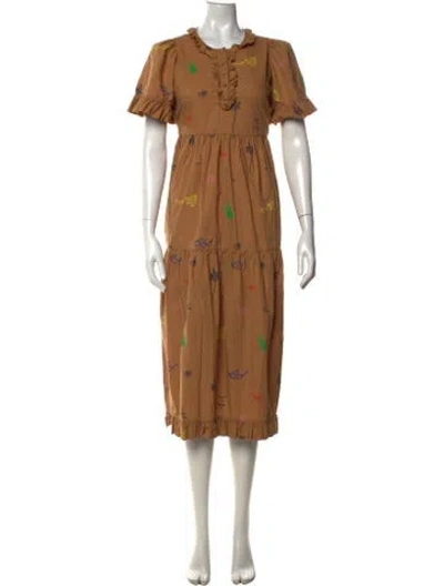 Pre-owned Clare V Graphic Print Midi Length Dress In Brown