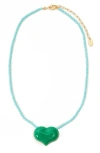 Clare V . Heart Pendant Beaded Necklace In Green