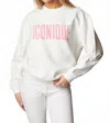 Clare V Iconique Long Sleeve Sweatshirt In White With Peony Letters In White