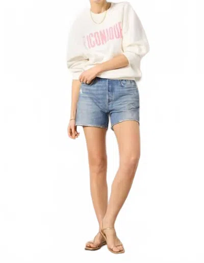 Clare V Iconique Oversized Sweatshirt In Oyster White With Peony