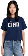Clare V Tee With Ciao In Navy In Navy W/ Cream Block Ciao
