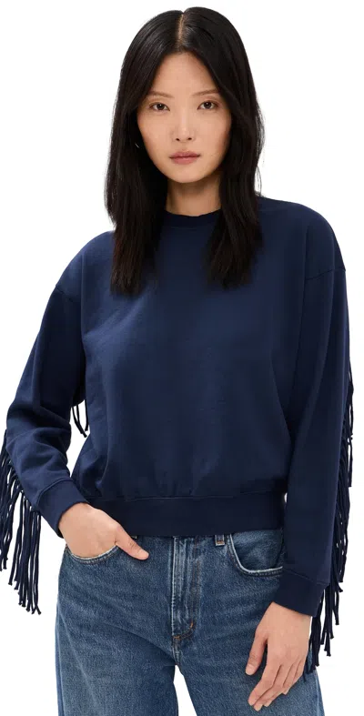 Clare V Le Drop Fringe Sweatshirt Navy