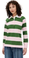 Clare V Le Rugby Shirt Olive & Pink Stripe In Olive & Pink Stripe