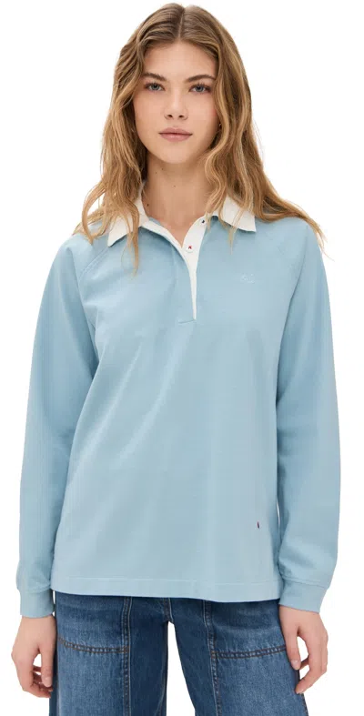 Clare V Le Rugby Tee Dusty Blue W/ Embroidered Oui