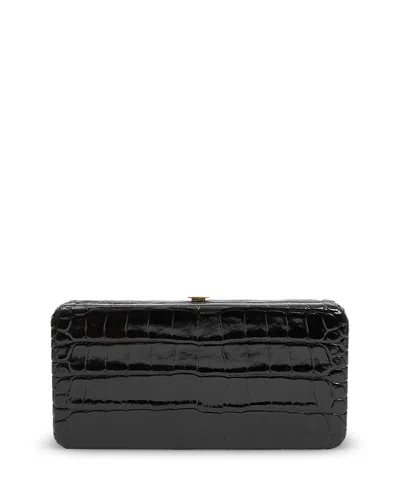Clare V Le Tabac Congo Croc Embossed Leather Clutch In Black
