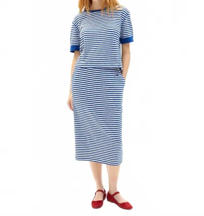 Clare V Le Tube Midi Skirt In Cobalt & Cream Stripe In Multi