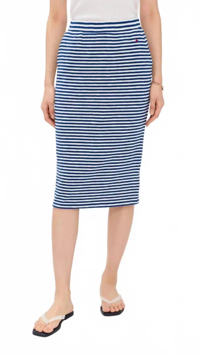 CLARE V LE TUBE SKIRT IN COBALT/ CREAM STRIPE