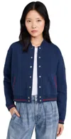 Clare V Le Varsity Snap Bomber Jacket Navy In Navy