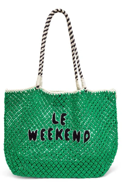 Clare V Le Weekend Knot Tote In Green Crochet W/ Black