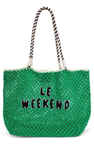 Clare V . Le Weekend Knot Tote In Green Crochet W/black