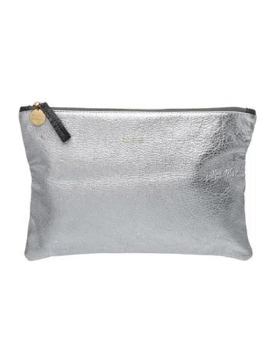 Pre-owned Clare V Leather Clutch In Metallic/silver