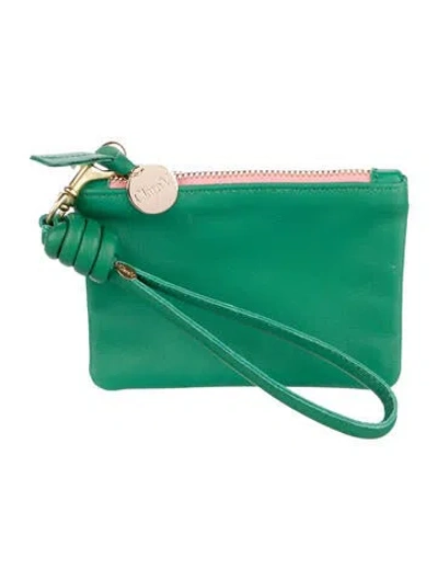 Pre-owned Clare V Leather Coin Pouch In Green