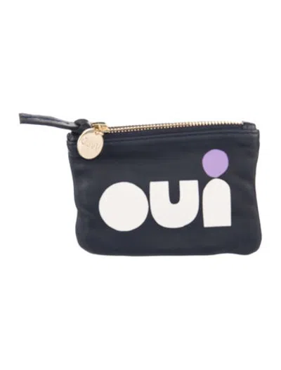 Pre-owned Clare V Leather Graphic Print Pouch In Blue