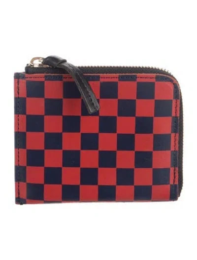 Pre-owned Clare V Leather Plaid Print Compact Wallet In Blue/red