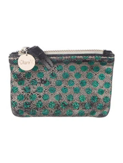 Pre-owned Clare V Leather Polka Dot Print Pouch In Gold