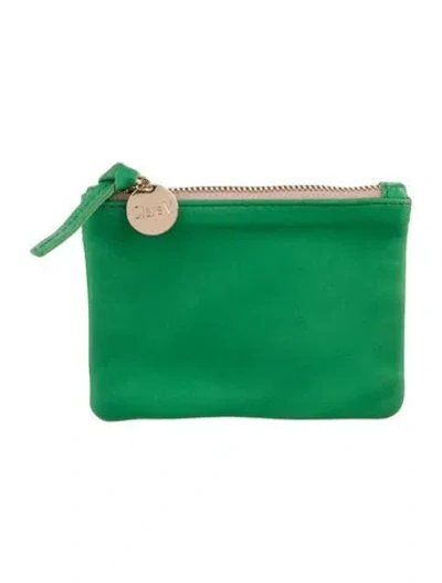 Pre-owned Clare V Leather Printed Coin Pouch In Green