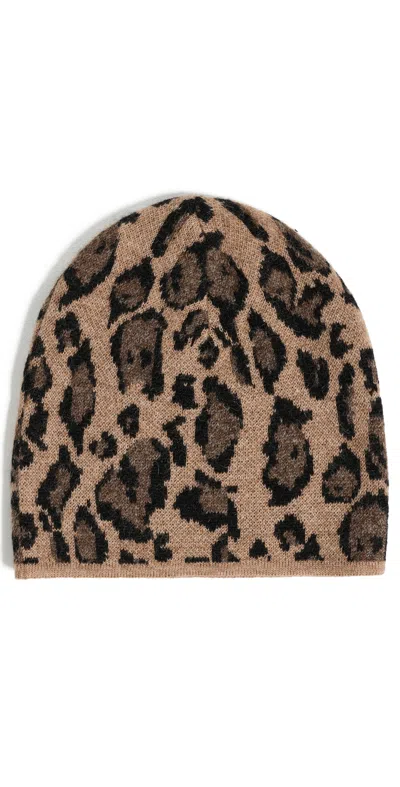 Clare V Leopard Knit Beanie Camel Jaguar
