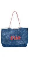 Clare V L'ete Tote Cobalt W/ Poppy & Cream Ciao In Cobalt W/ Poppy & Cream Ciao