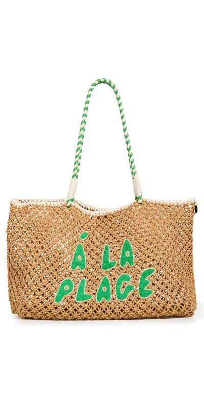 Clare V L'ete Tote Tan Crochet W/ Green A La Plag In Brown