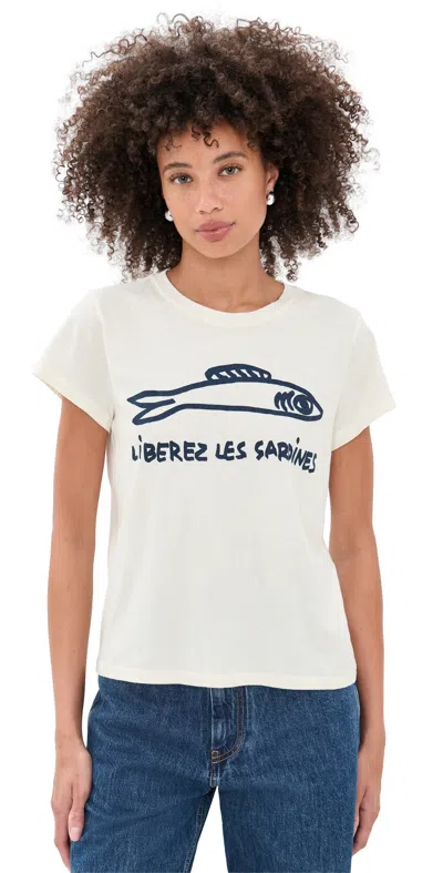 Clare V Liberez Les Sardines Classic Tee Cream In White