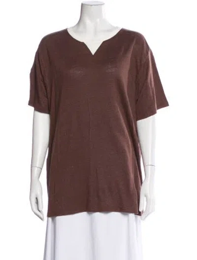 Pre-owned Clare V Linen V-neck T-shirt W/ Tags In Brown