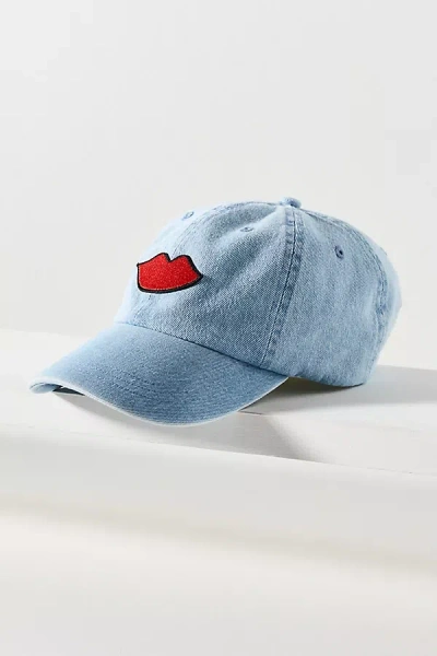 Clare V Lips Denim Baseball Cap In Blue