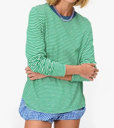 Clare V Long Sleeve Mini Stripe Tee In Green/cream