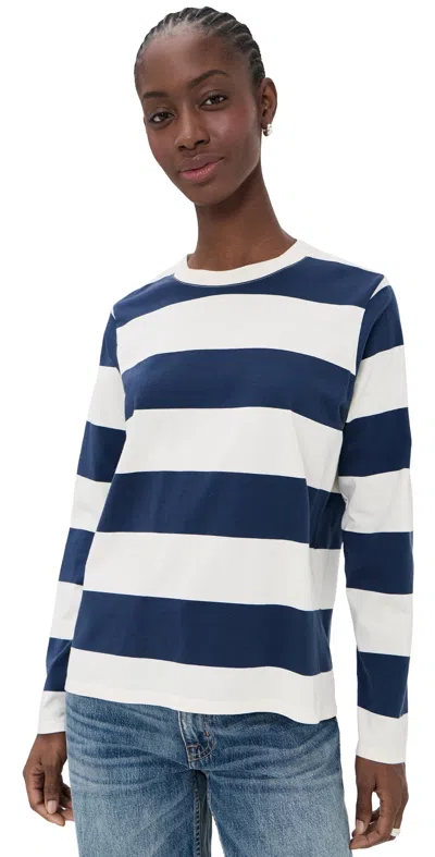 Clare V Long Sleeve Tee Cream/navy In Multi