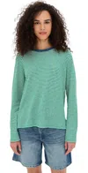 Clare V Long Sleeve Tee Green/cream Mini Stripe In Multi