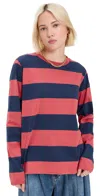 Clare V Long Sleeve Tee Poppy & Navy Rugby Stripe In Poppy & Navy Rugby Stripe