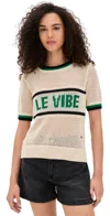 Clare V Luc Knit Tee Cream W/ Green & Black Le Vibe In Neutral