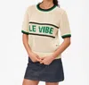 Clare V Luc Knit Tee Cream W/ Green & Black Le Vibe In Multi