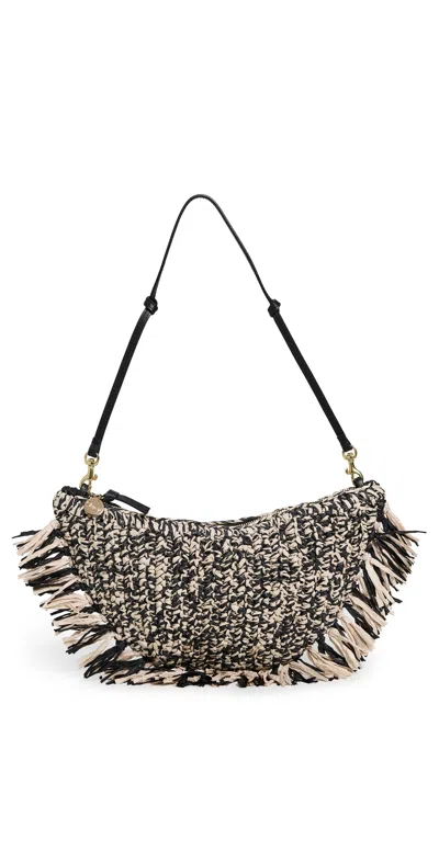 Clare V Lune Bag Black/cream Raffia W/ Fringe