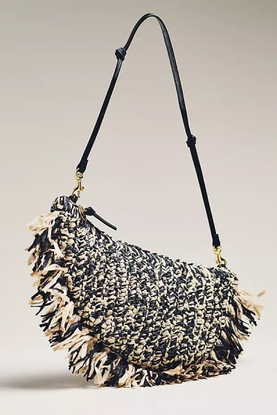 Clare V Lune Raffia Fringe Bag In Black