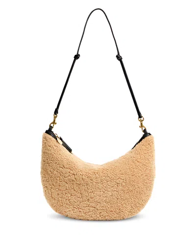 Clare V Lune Small Shearling Shoulder Bag In Neutral