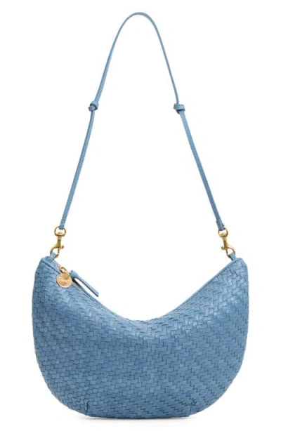 Clare V . Lune Woven Zig Zag Leather Shoulder Bag In Dusty Blue