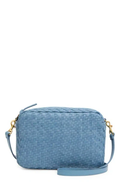 Clare V . Marisol Woven Zig-zag Leather Crossbody Camera Bag In Dusty Blue
