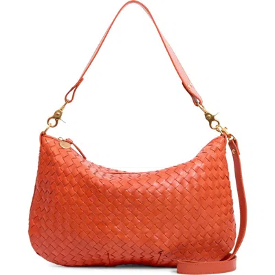 Clare V . Medium Moyen Woven Leather Messenger Bag In Orange