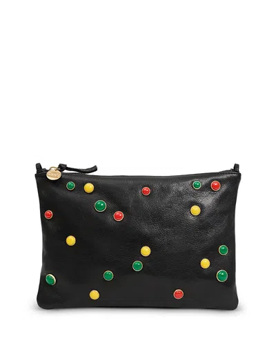 Clare V Medium Multicolor Stud Leather Clutch In Black