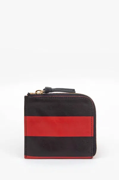Clare V Men's Corner Zip Wallet In Black & Cherry Red In Multi