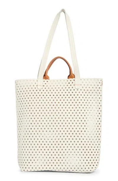 Clare V . Micheline Perforated Leather Tote In White